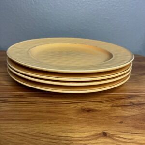 Pier 1 Imports Mango Yellow Stoneware Plates Set of‎ 4 Textured Hammered Rim